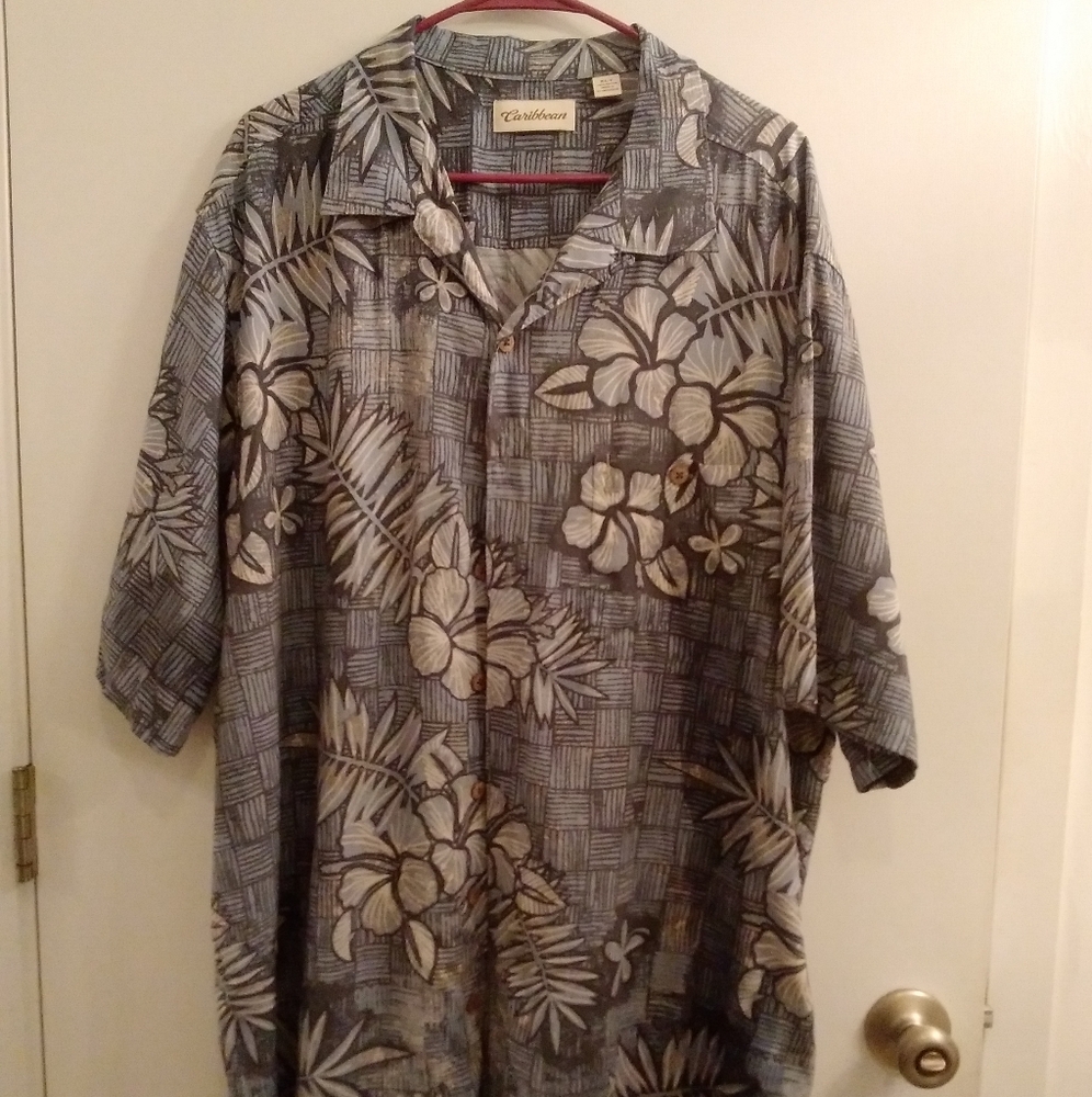 CAribbean shirt blue Hawaiian collared short sleeve vacation shirt XLT L…